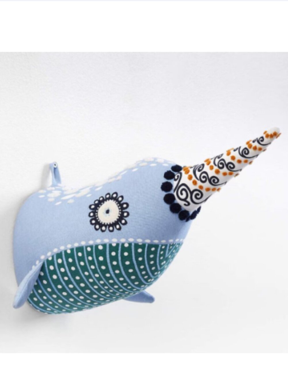 Crate & Barrel Curious Narwhal Head Wall Decor Mounted Plush Nursery Art
